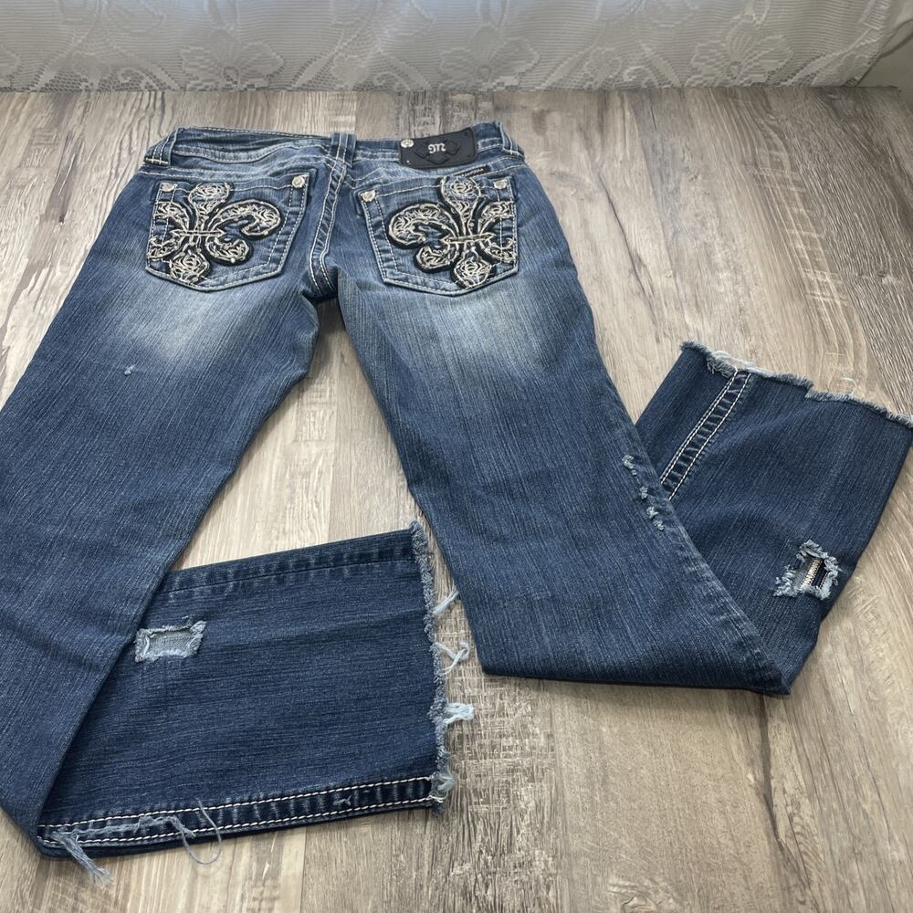 Miss Me Jeans Rhinestone Boot Cut Jp6126b Raw Hem** Size 27** Short**29" inseam - Picture 14 of 16